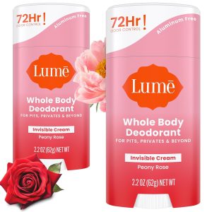 Lume Cream Deodorant – For Underarms & Private Parts. 2.2 oz (2-Pack) (Peony Rose Scent)